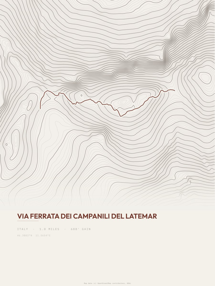 Campanili del Latemar topographic trail print