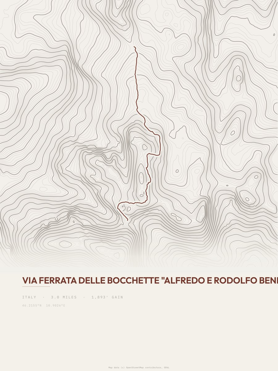 Via ferrata delle Bocchette topographic trail print