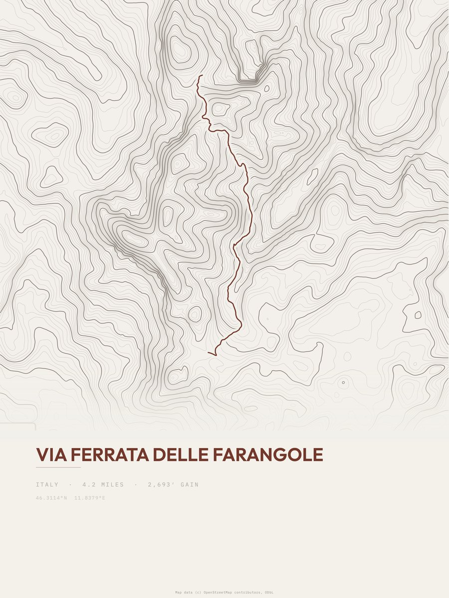 Via ferrata delle Farangole topographic trail print