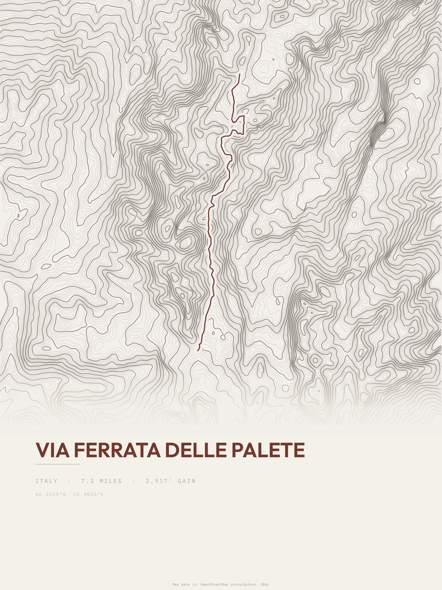 Via ferrata delle Palete Topographic print
