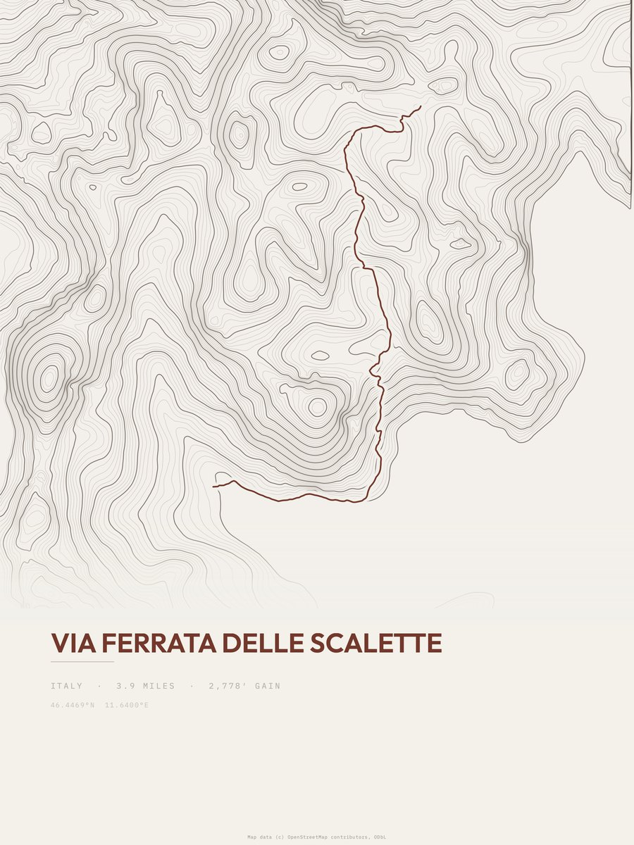 Via ferrata delle Scalette topographic trail print
