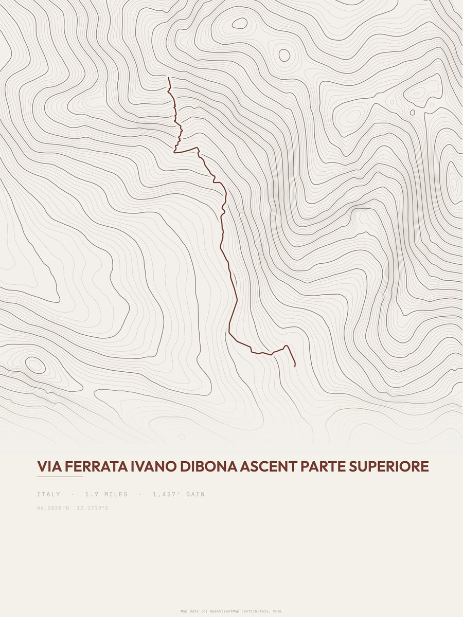 Via Ferrata Ivano Dibona Topographic print