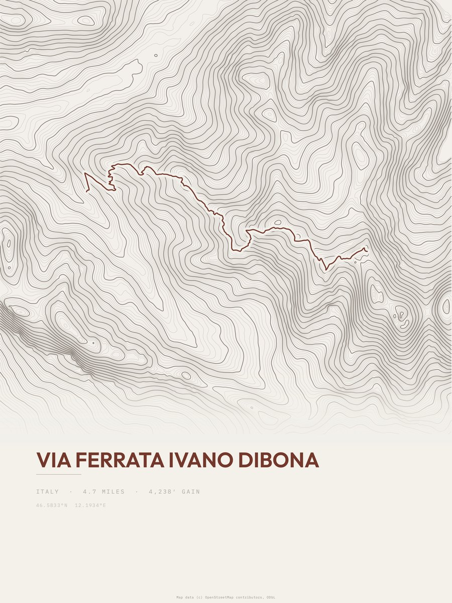 Via Ferrata Ivano Dibona Topographic print