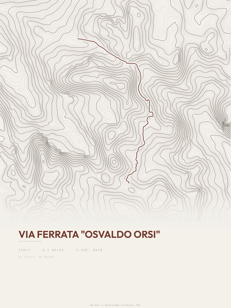 Via Ferrata "Osvaldo Orsi" topographic trail print