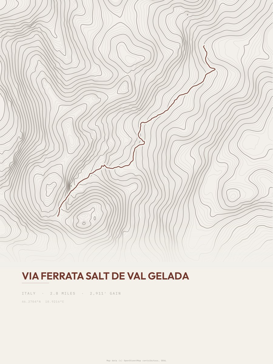 Via ferrata Salt de Val Gelada topographic trail print