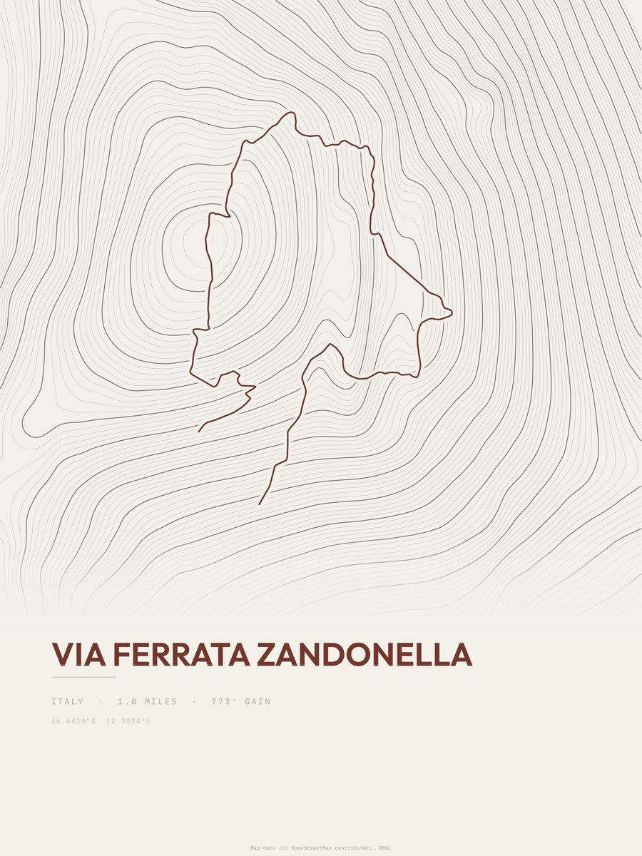Via Ferrata Zandonella Topographic print