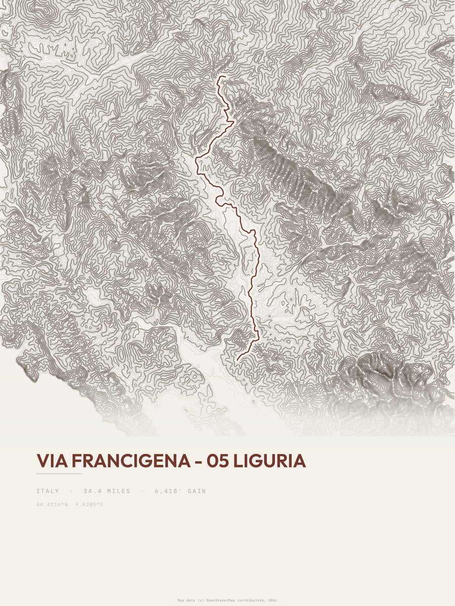 Via Francigena - 05 Liguria Topographic print