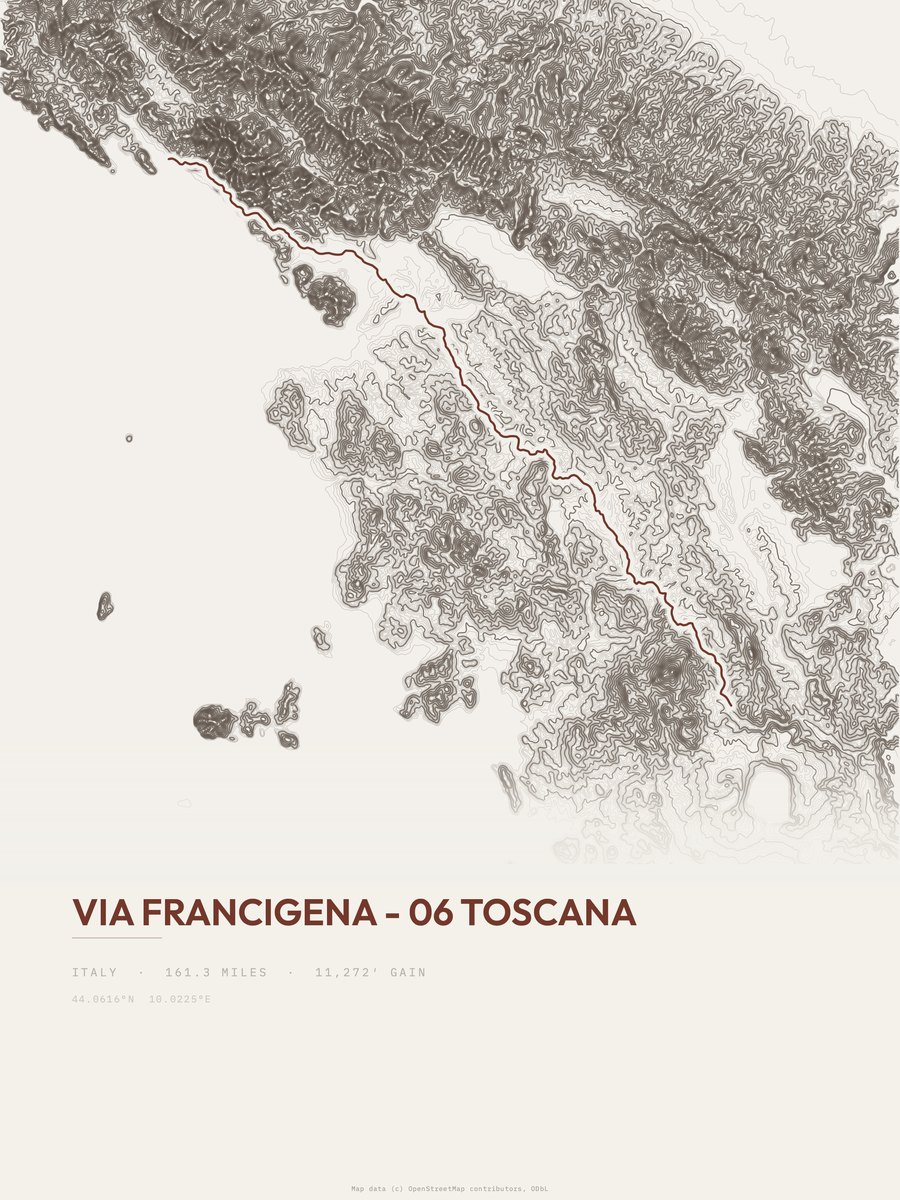Via Francigena - 06 Toscana topographic trail print