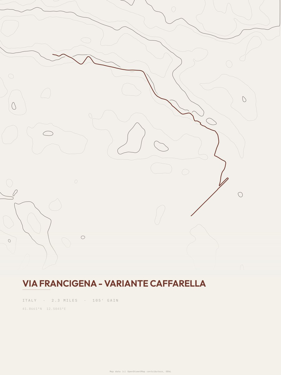 Via Francigena topographic trail print