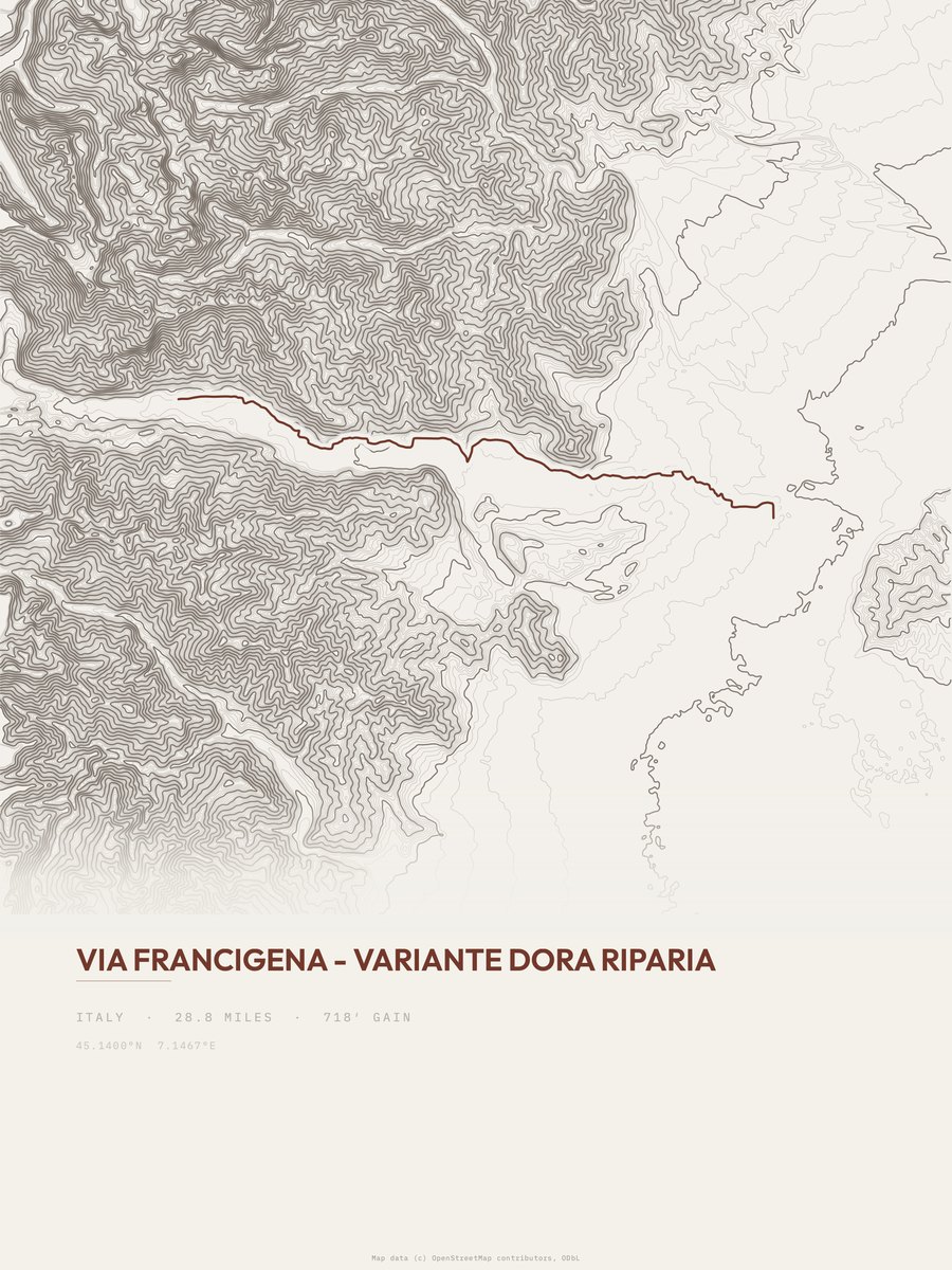 Via Francigena topographic trail print