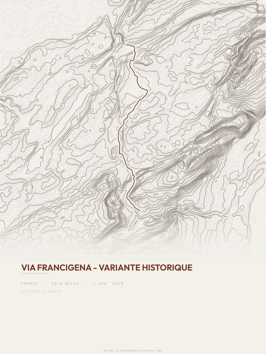 Via Francigena topographic trail print