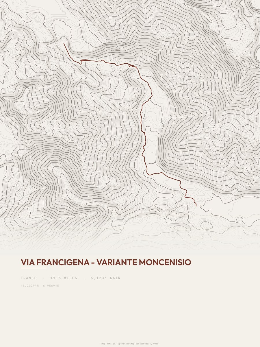 Via Francigena topographic trail print