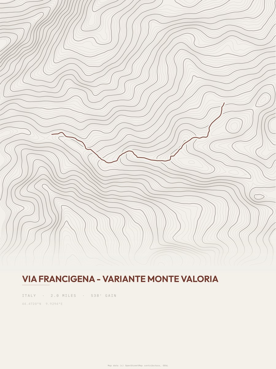 Via Francigena topographic trail print