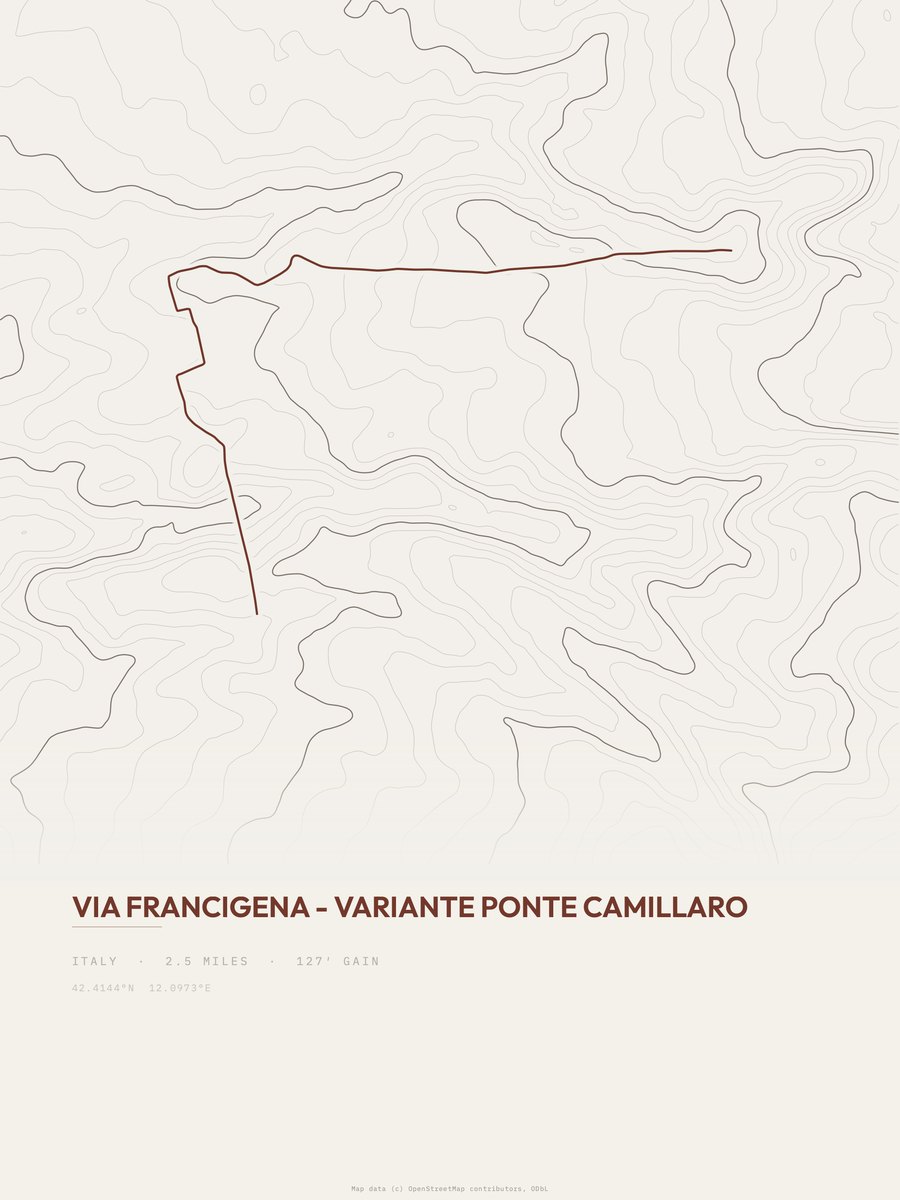 Via Francigena topographic trail print
