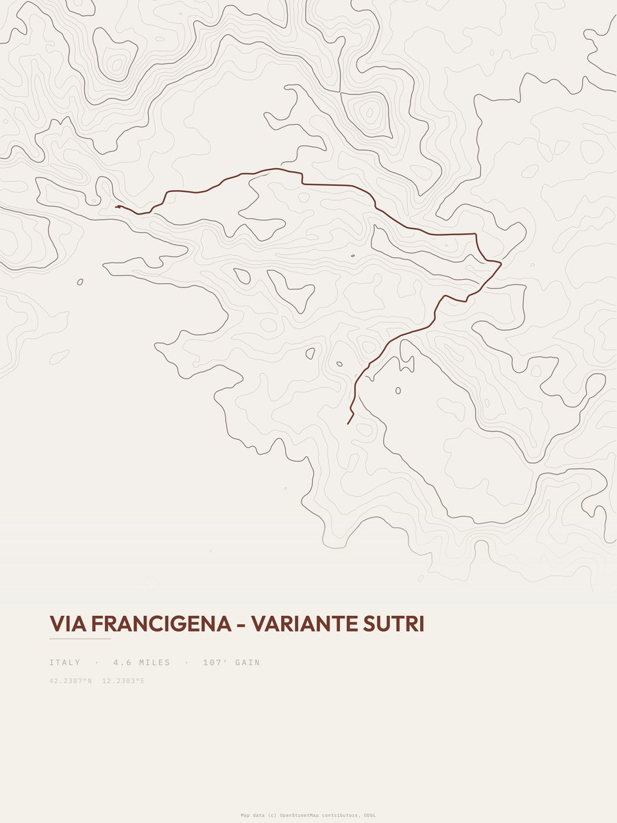 Via Francigena topographic trail print
