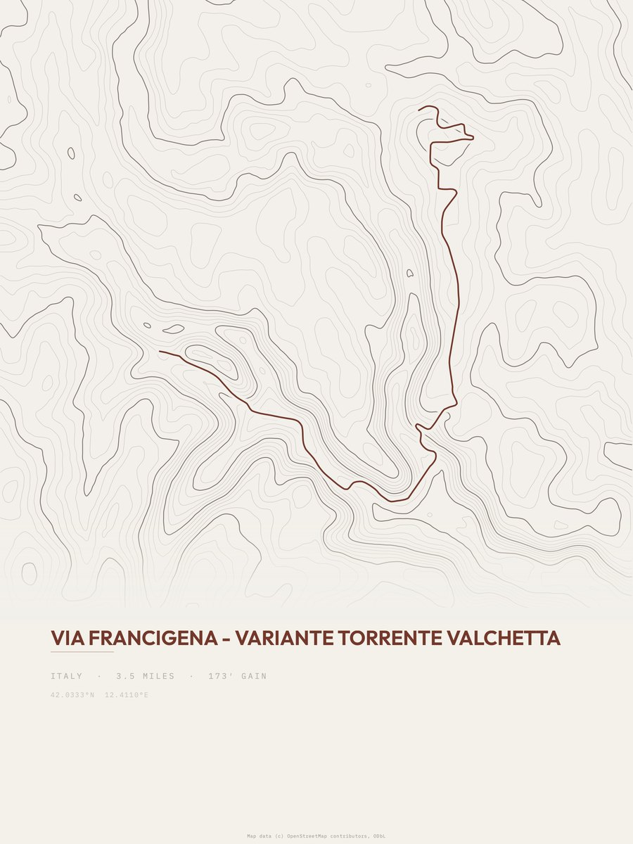 Via Francigena topographic trail print