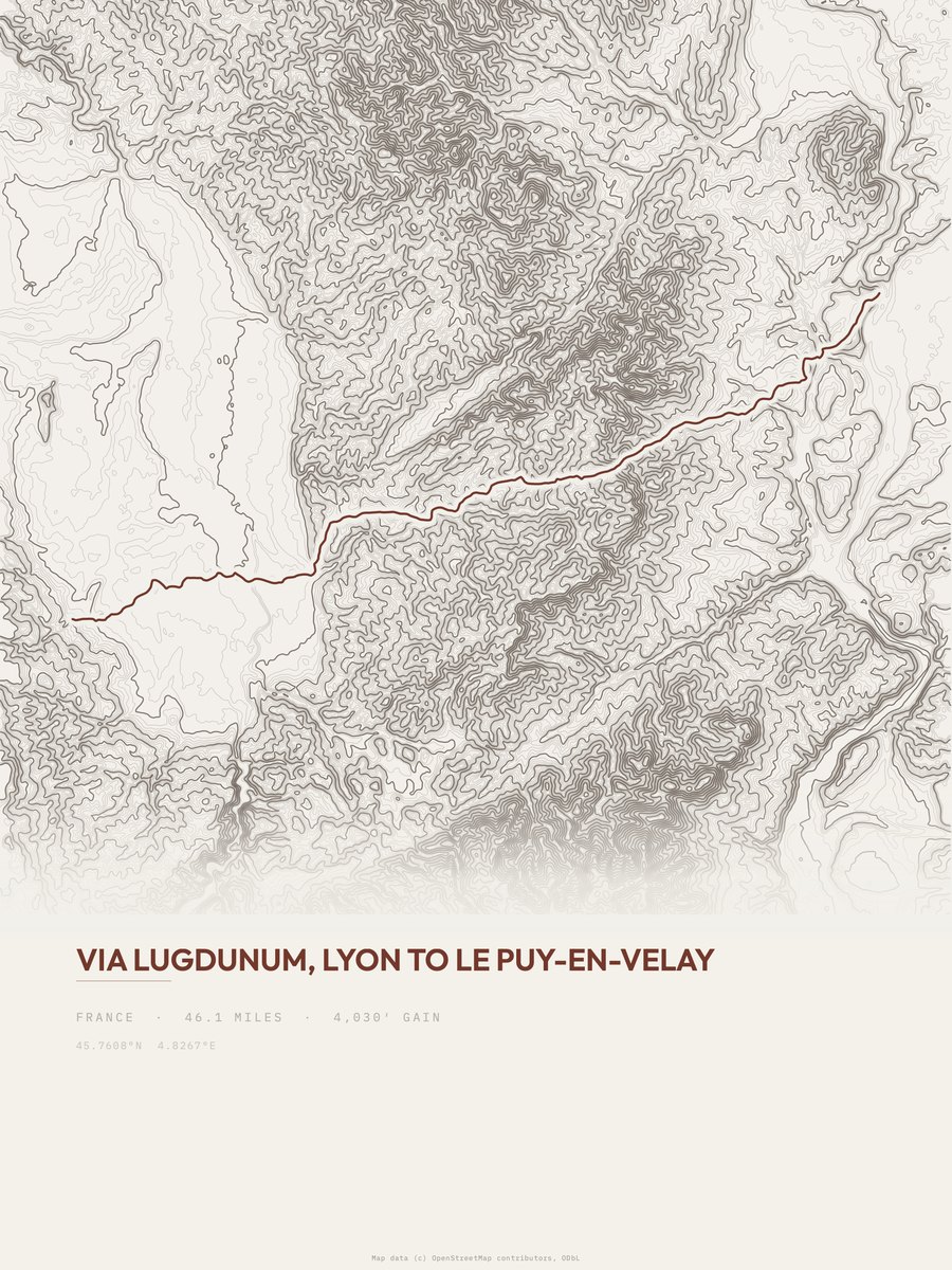 Via Lugdunum topographic trail print
