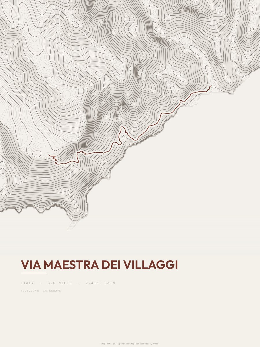Via Maestra dei Villaggi topographic trail print