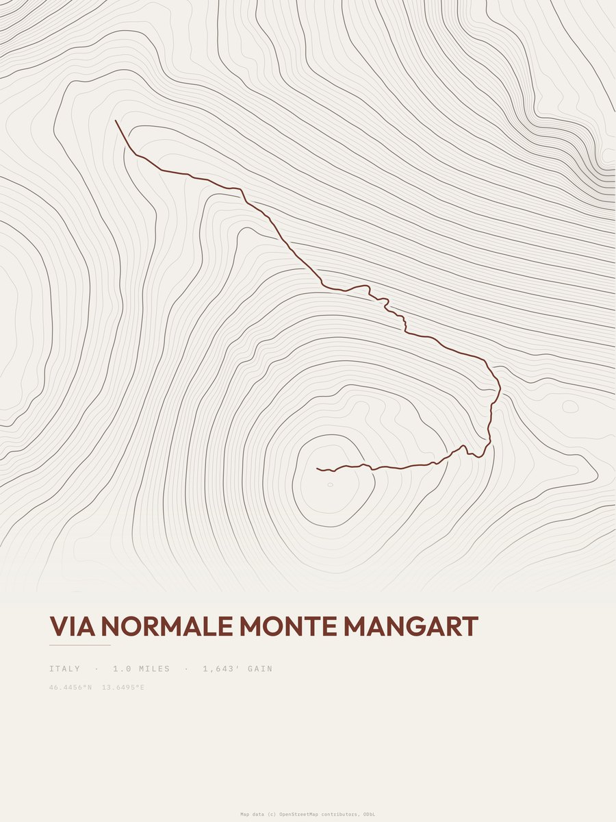 Via normale Monte Mangart topographic trail print