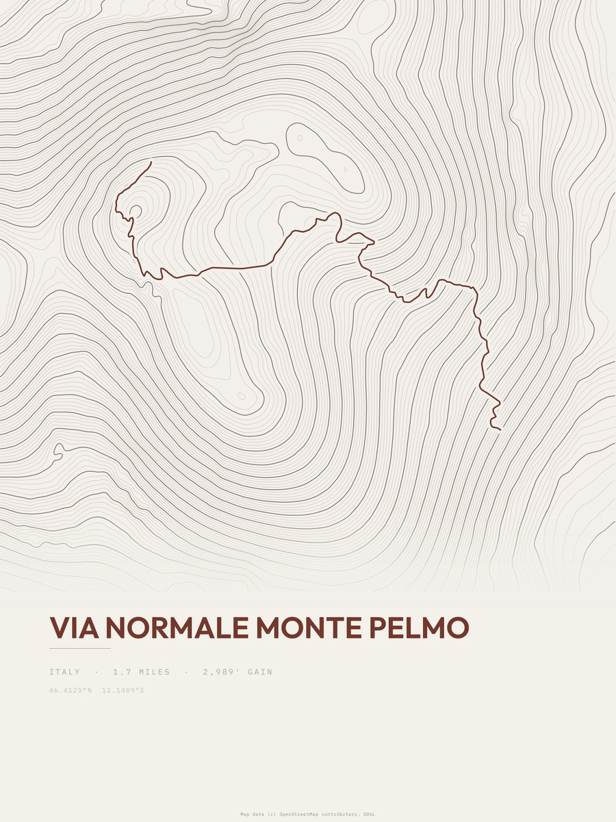 Via normale Monte Pelmo topographic trail print