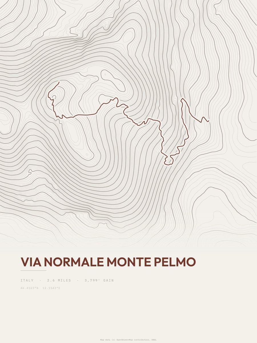 Via normale Monte Pelmo topographic trail print