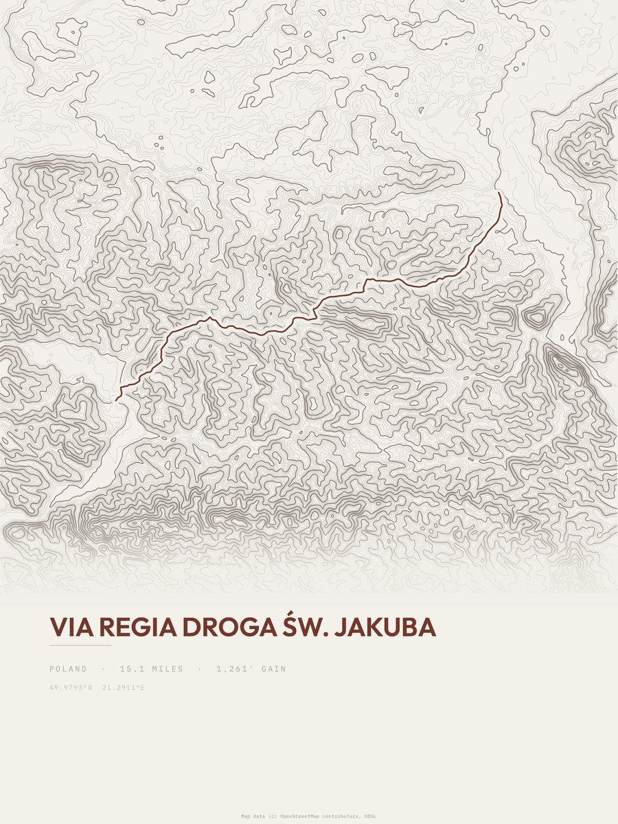Via Regia Droga św. Jakuba topographic trail print