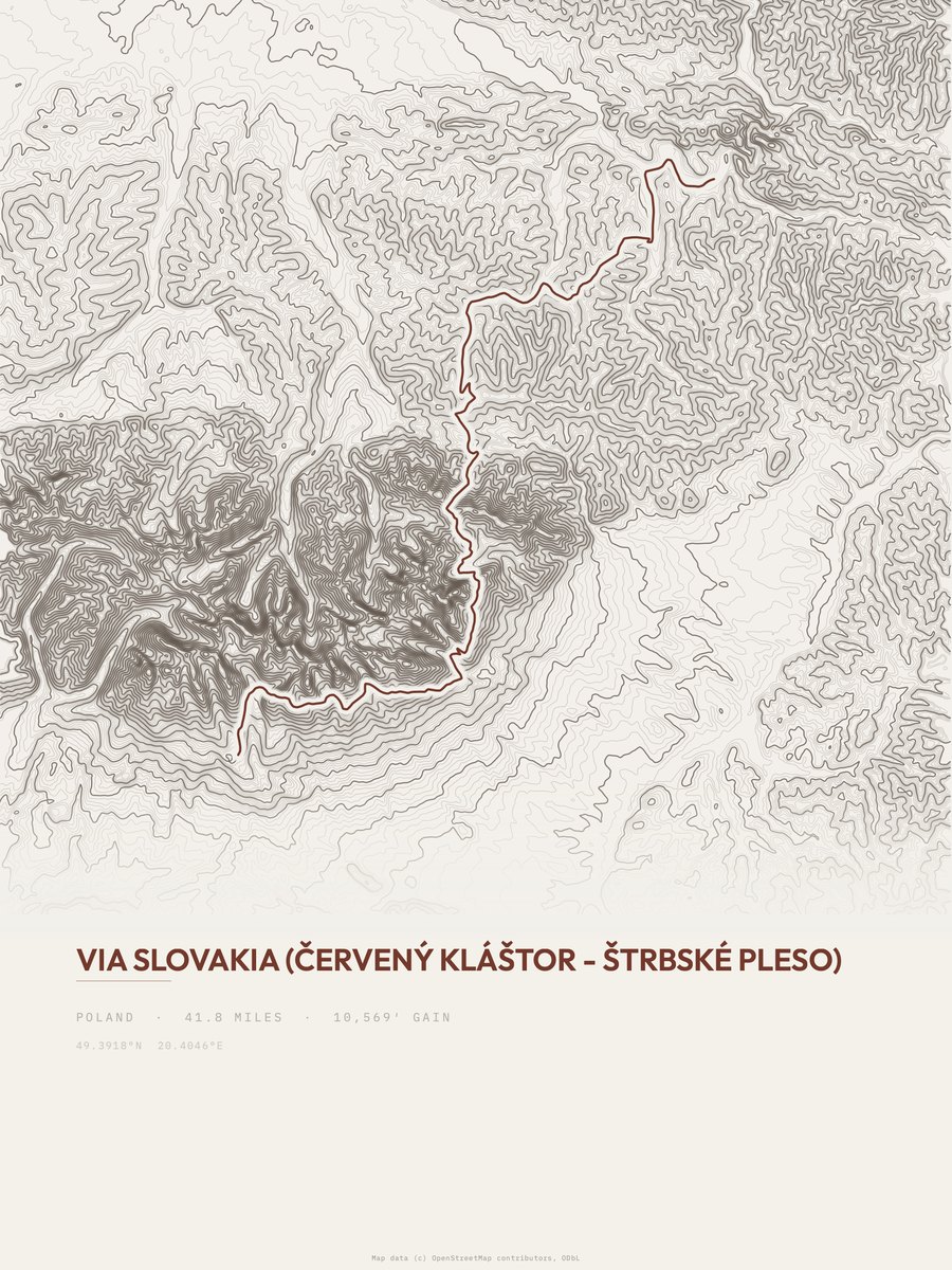 Via Slovakia topographic trail print