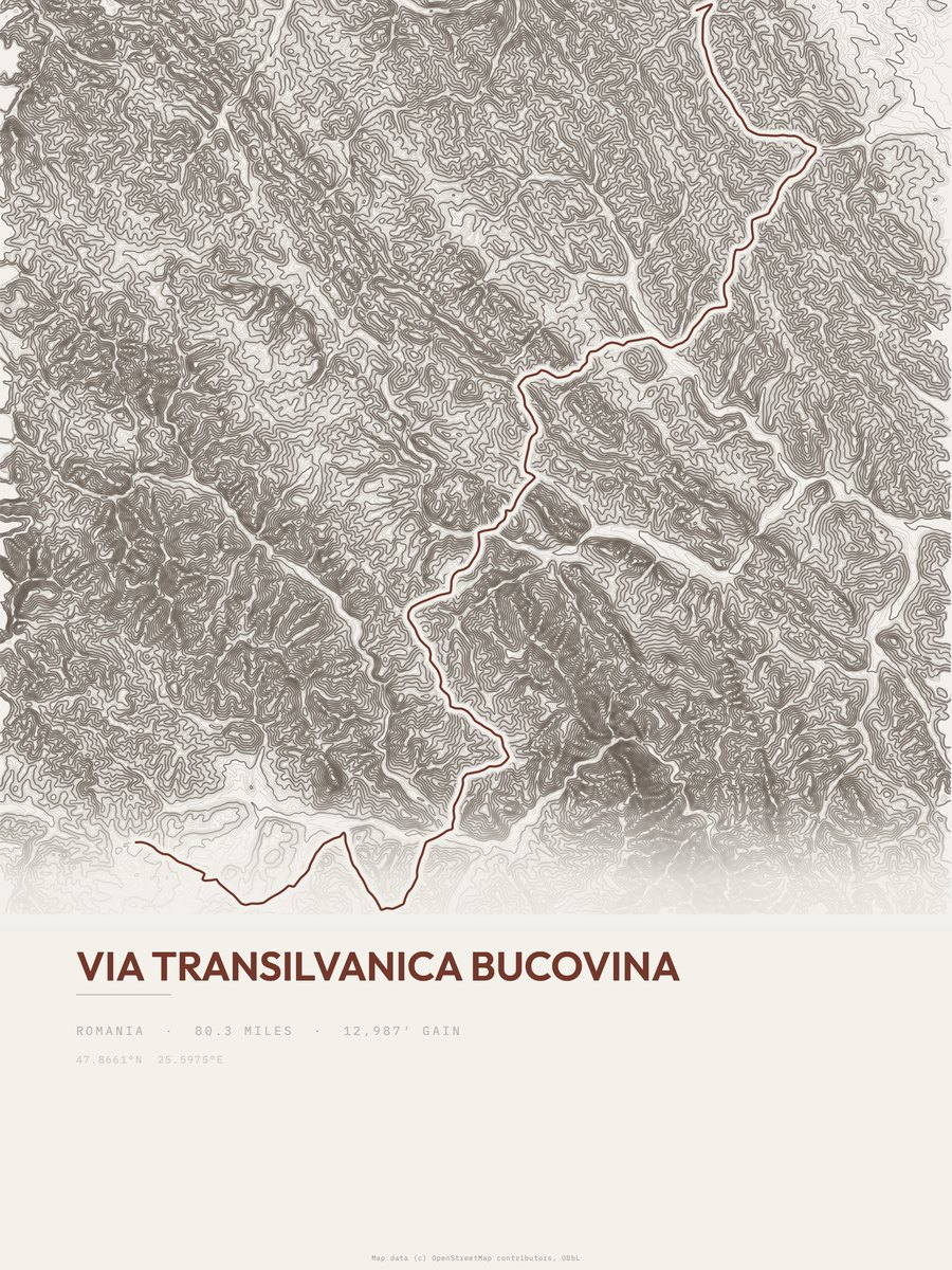 Via Transilvanica Bucovina topographic trail print