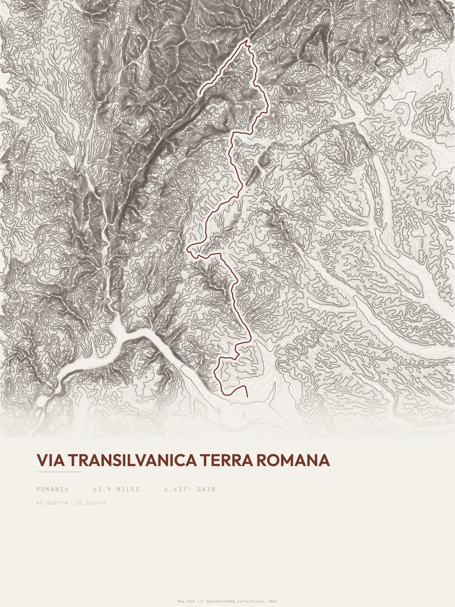 Via Transilvanica Terra Romana topographic trail print