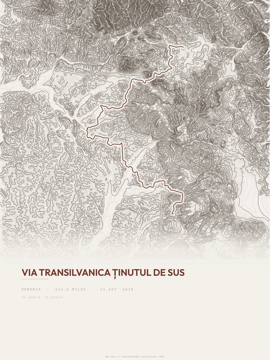 Via Transilvanica Ținutul de Sus topographic trail print