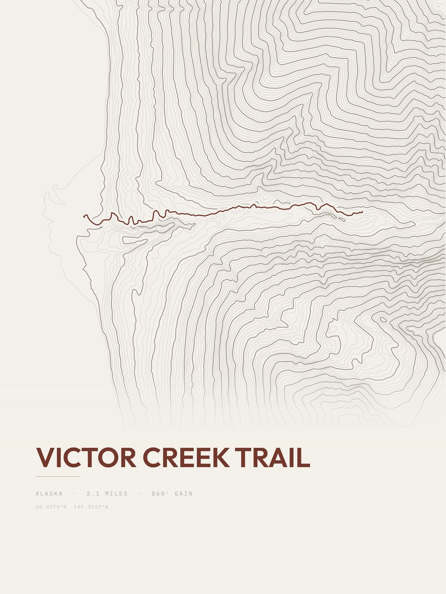 Victor Creek Trail topographic trail print