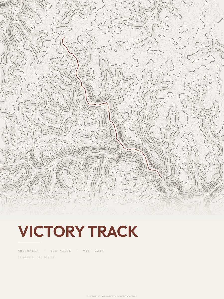 Victory Track topographic trail print