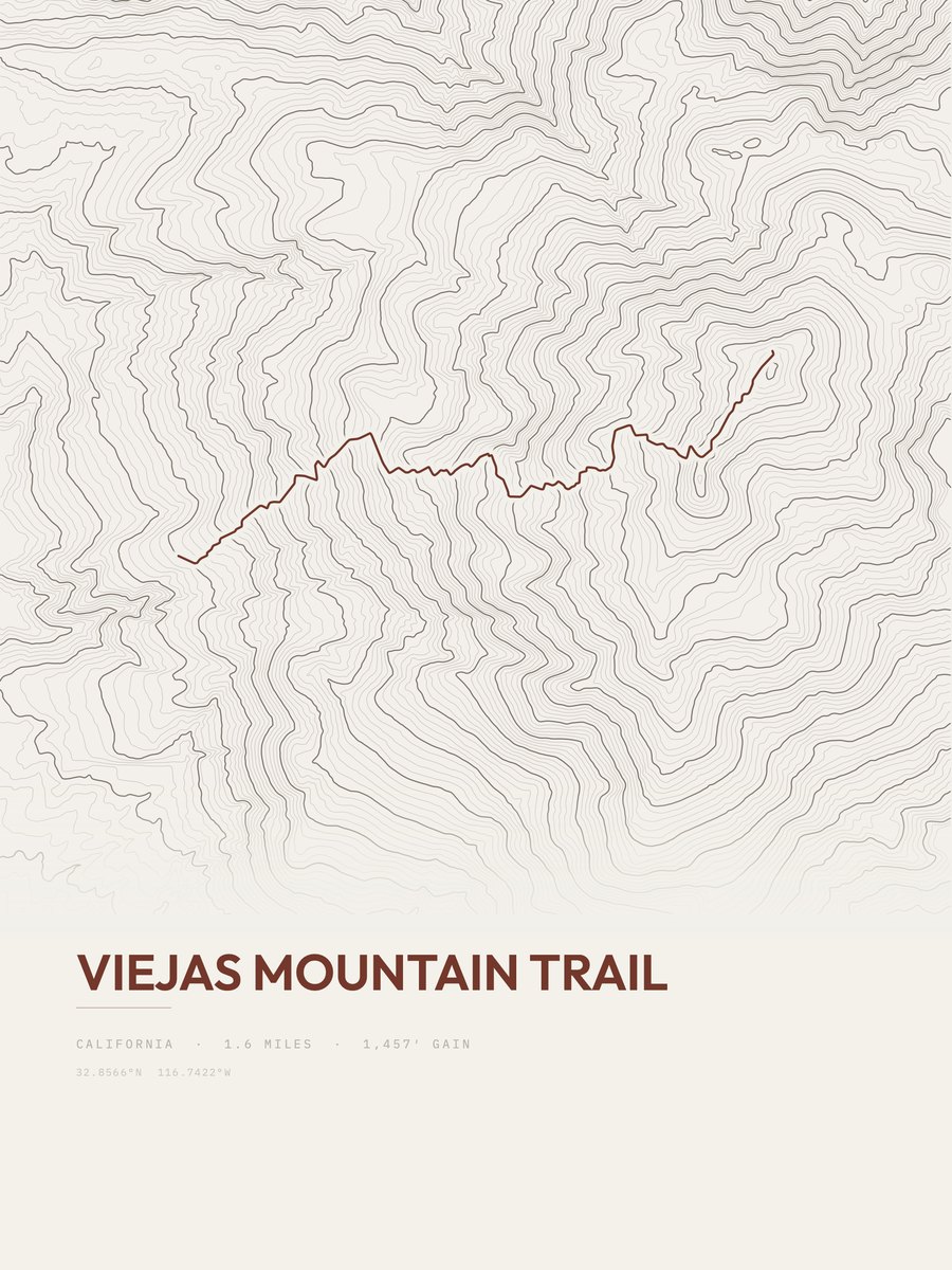 Viejas Mountain Trail Topographic print