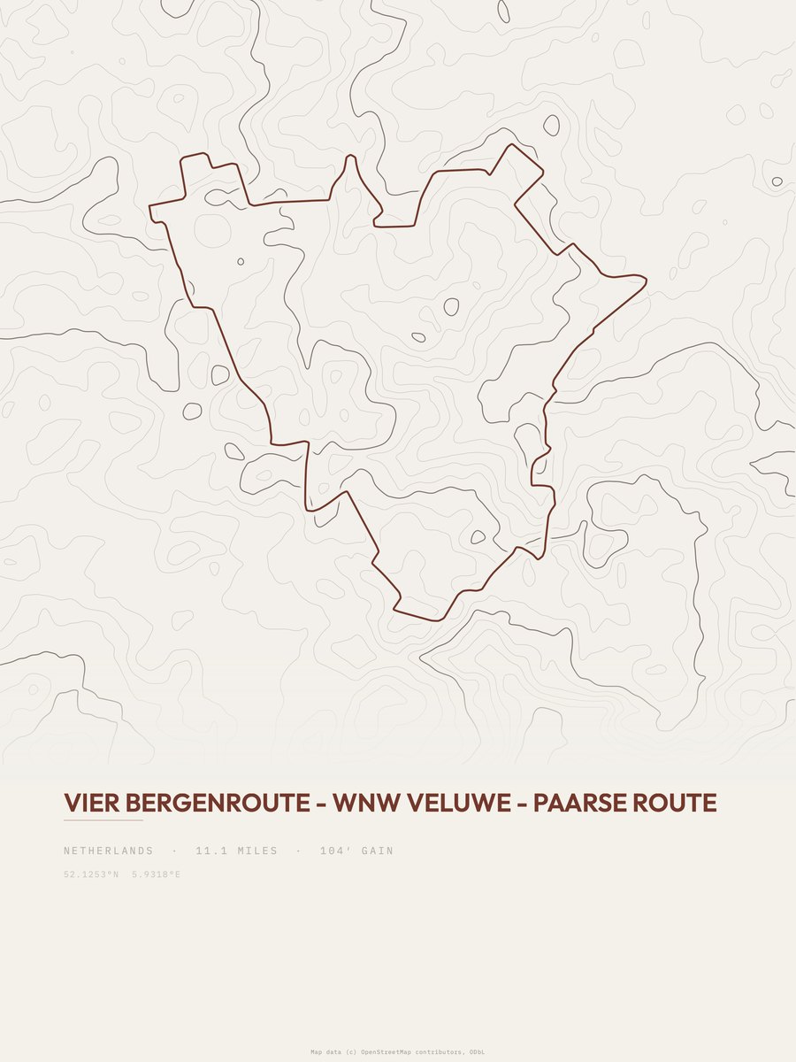 Vier Bergenroute topographic trail print