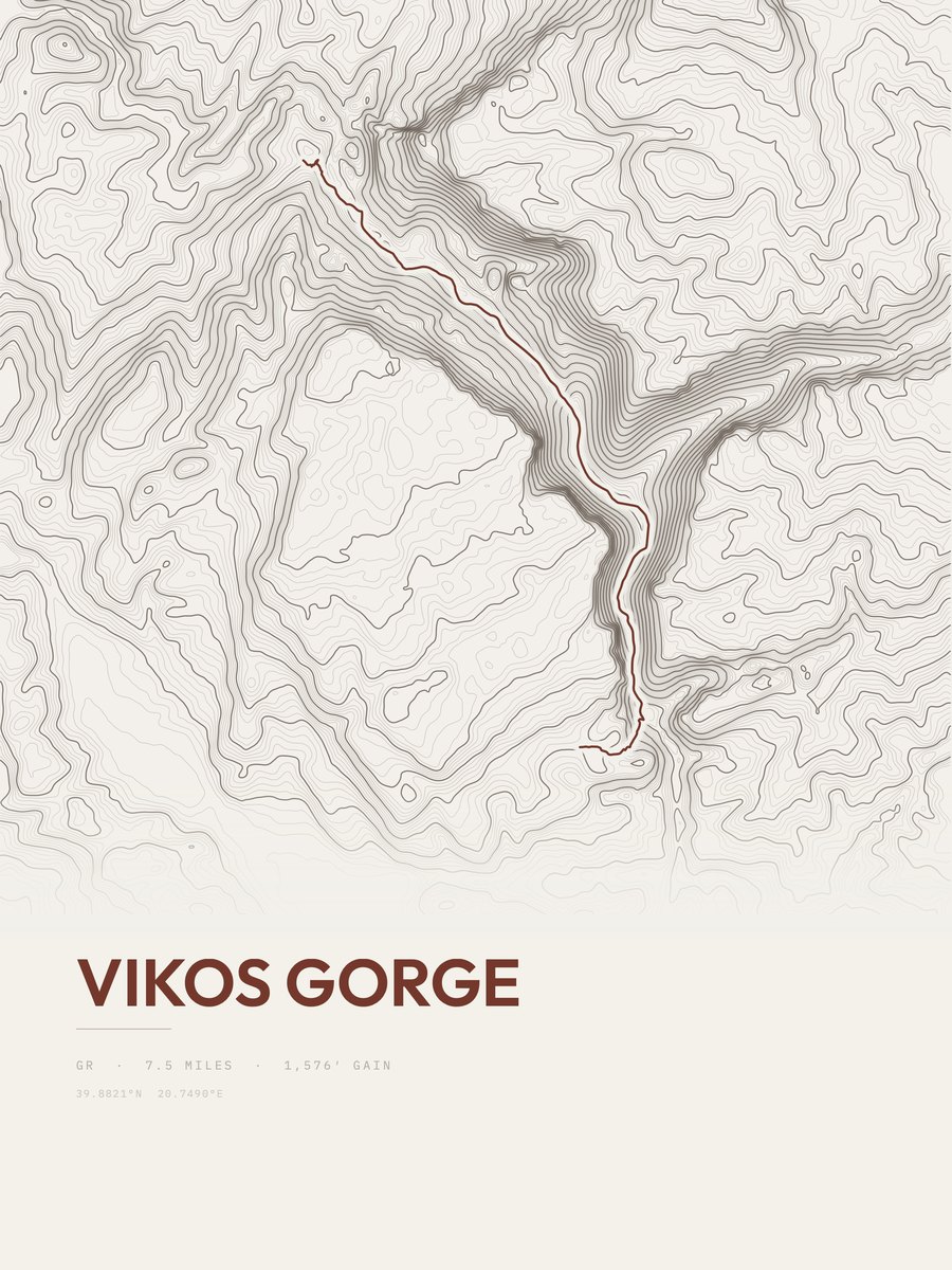 Vikos Gorge topographic trail print