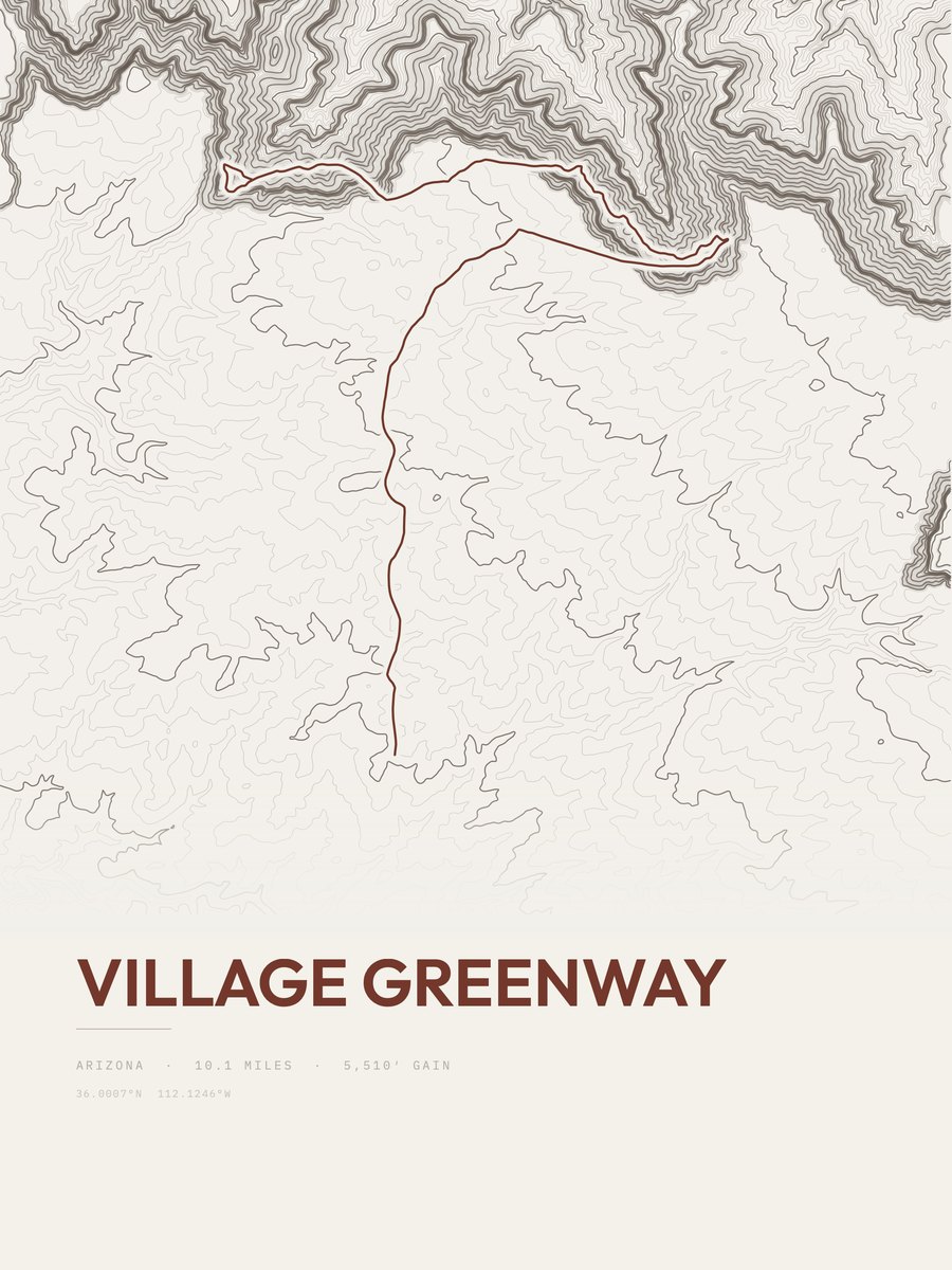Village Greenway topographic trail print
