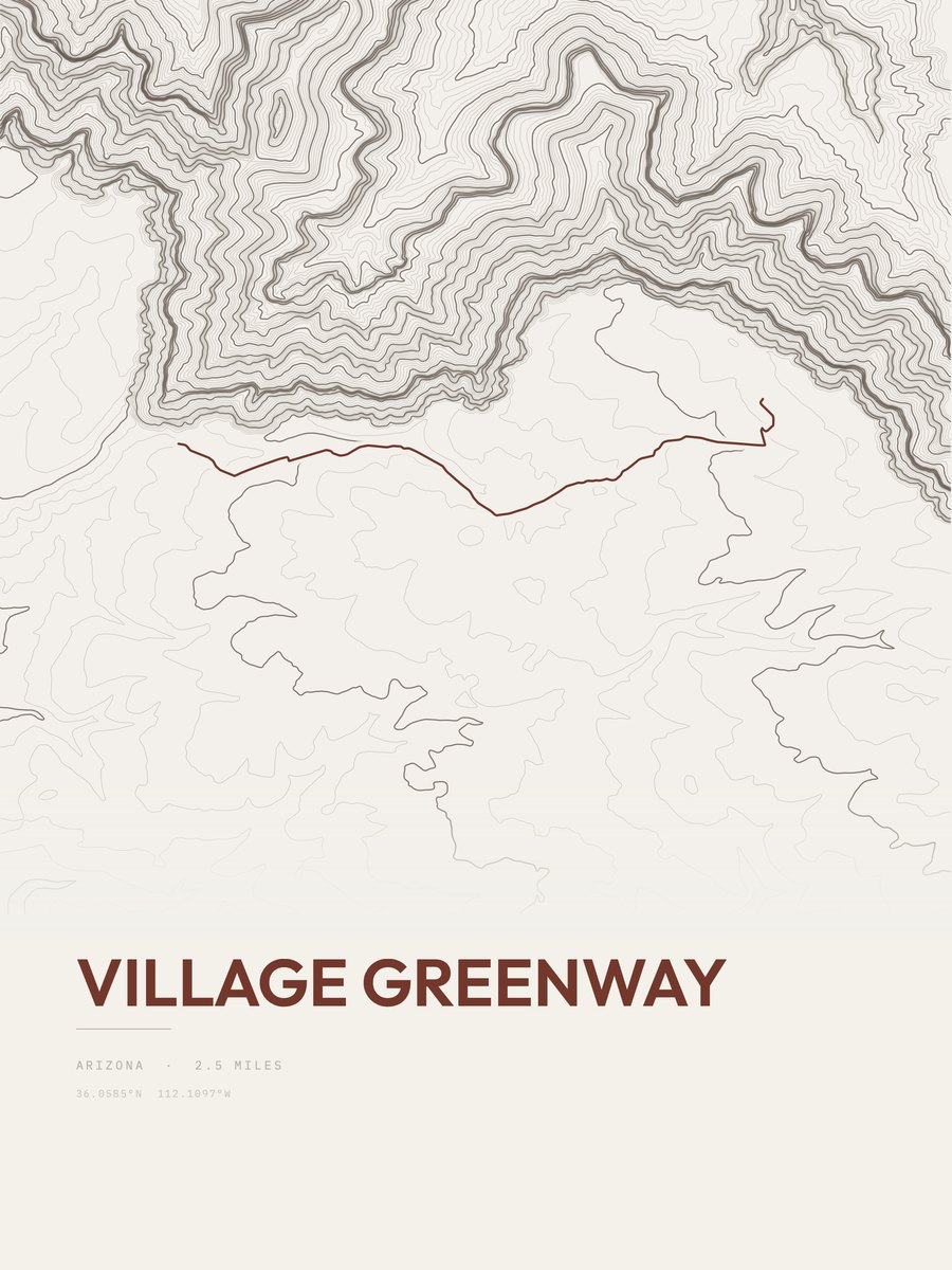 Village Greenway topographic trail print