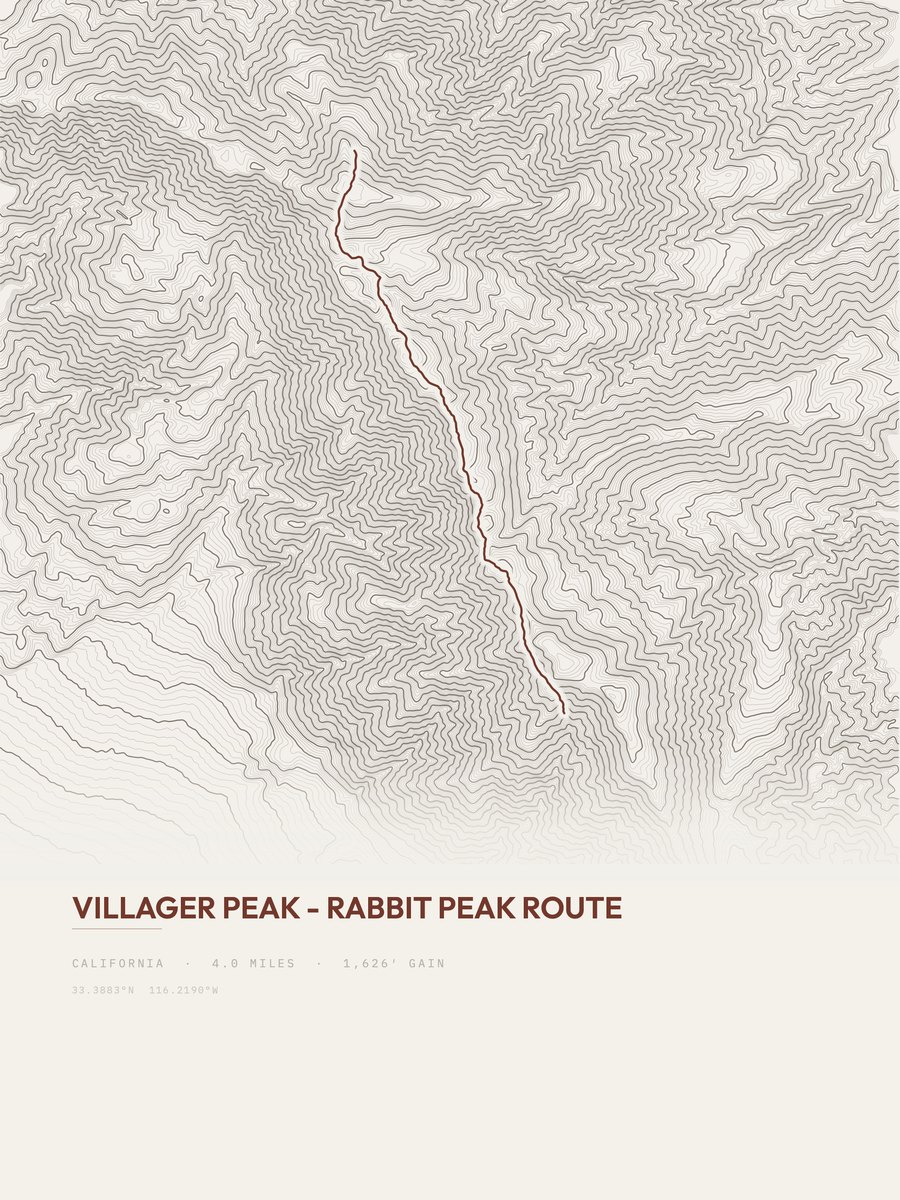 Villager Peak to Rabbit Peak Topographic print