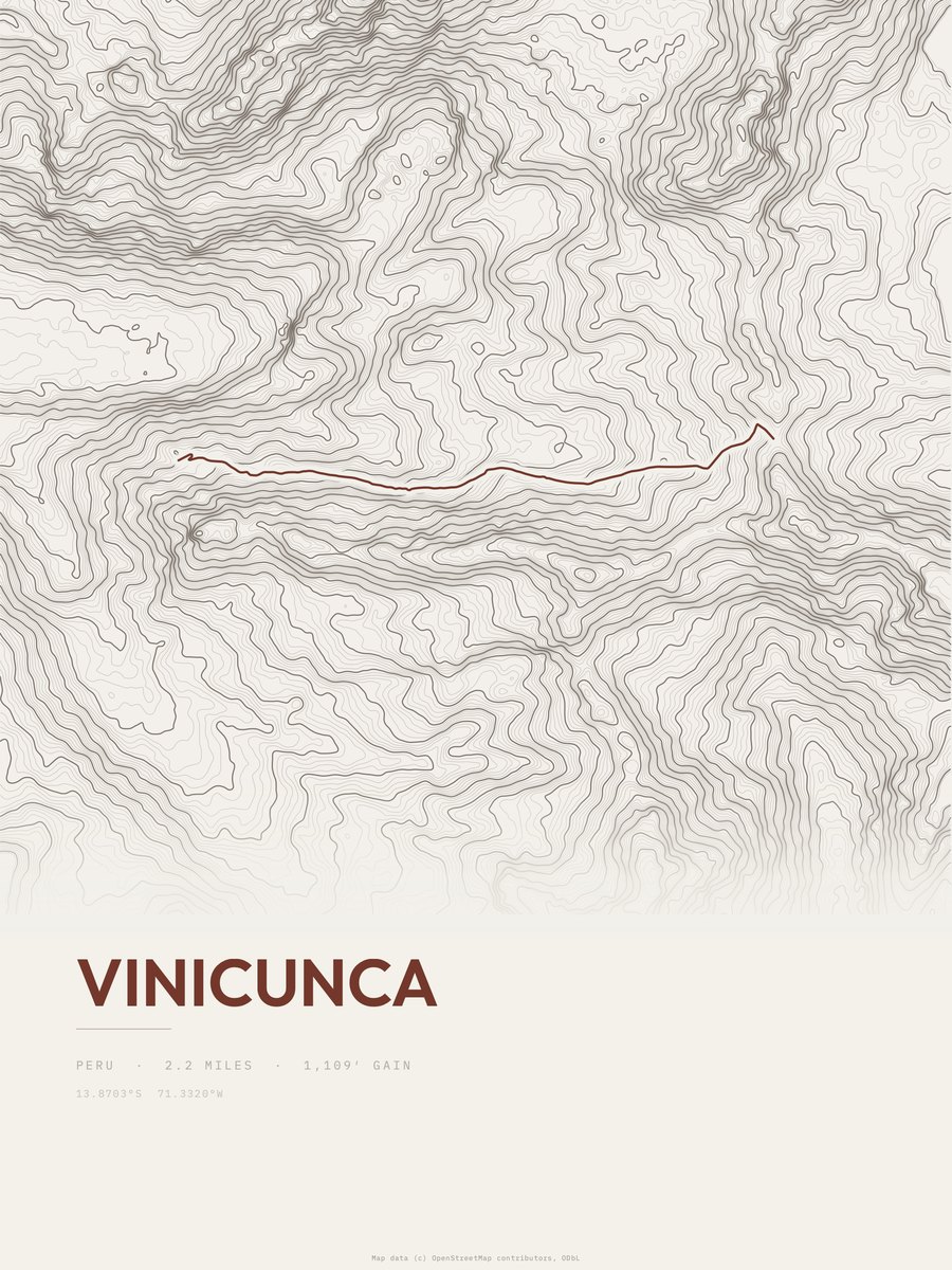 Vinicunca topographic trail print