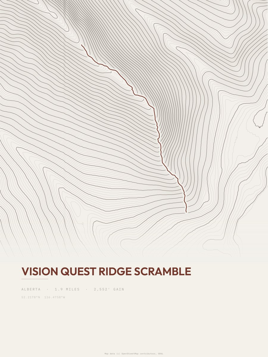 Vision Quest Ridge Scramble topographic trail print