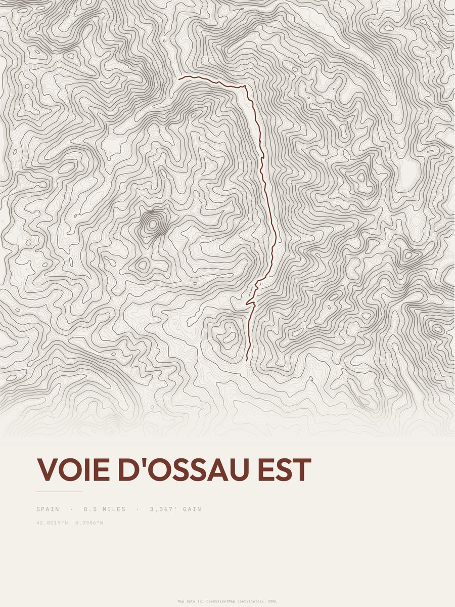 Voie d'Ossau Est topographic trail print