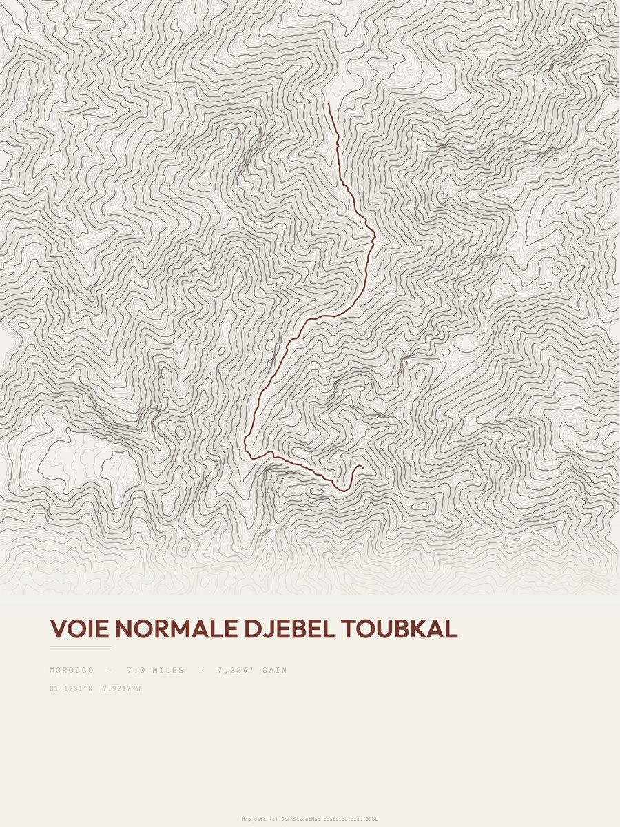Voie normale Djebel Toubkal Topographic print