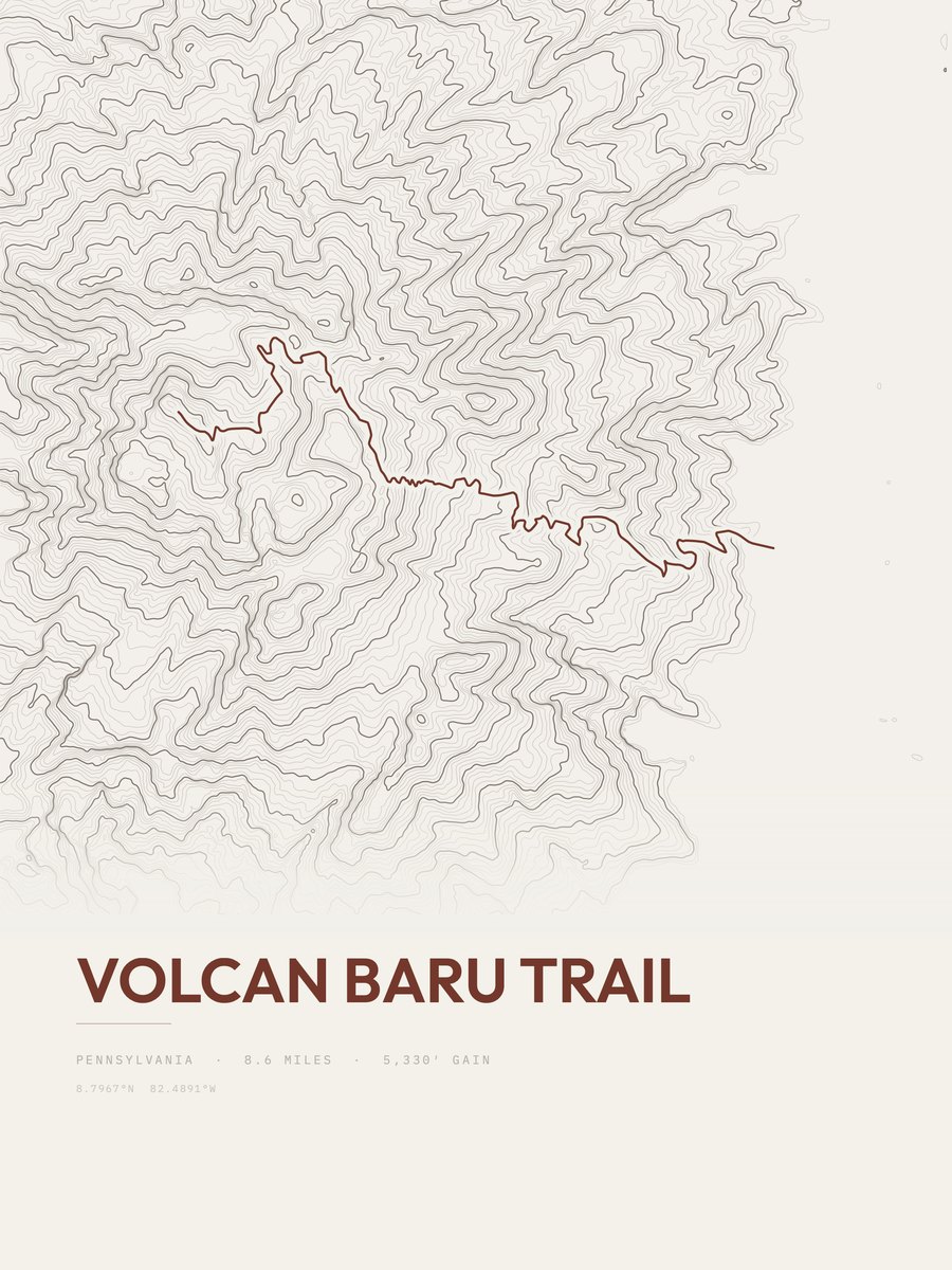 Volcan Baru Trail Topographic print