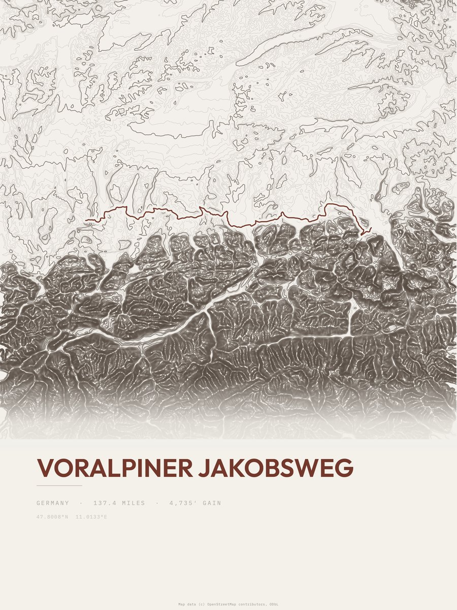 Voralpiner Jakobsweg topographic trail print