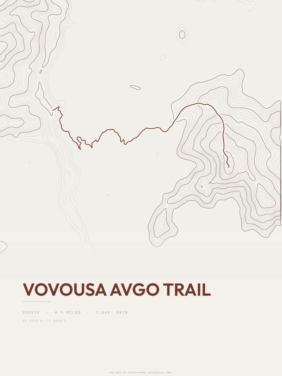 Vovousa Avgo Trail topographic trail print