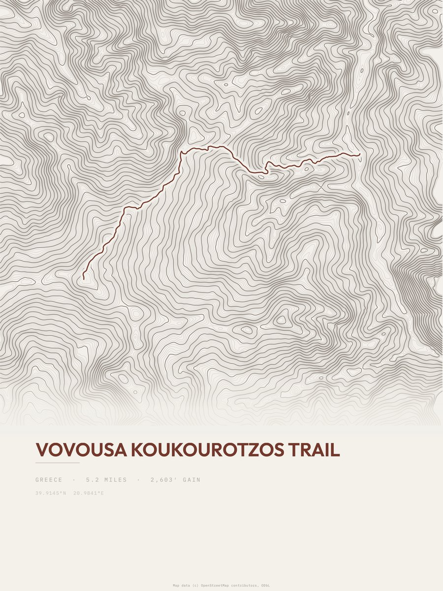Vovousa Koukourotzos Trail topographic trail print