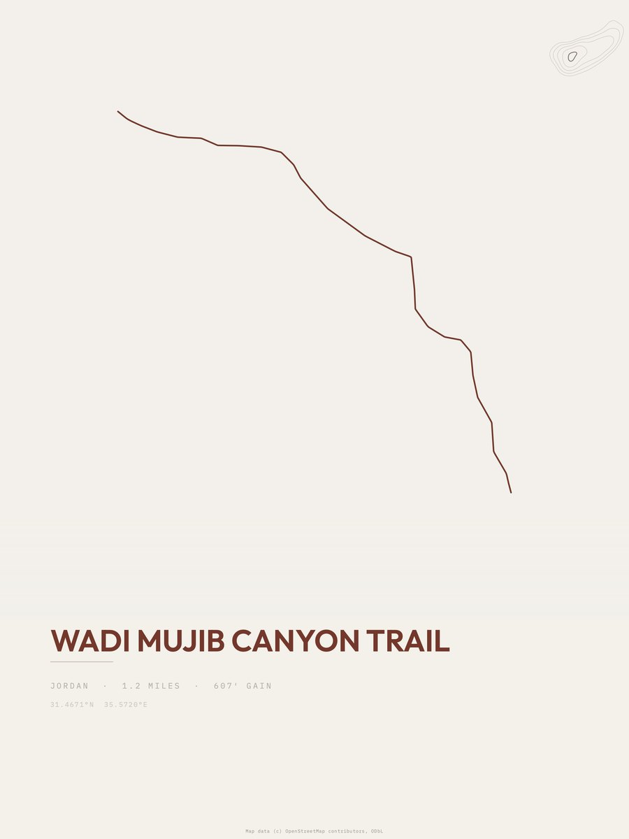 Wadi Mujib Canyon Trail Topographic print