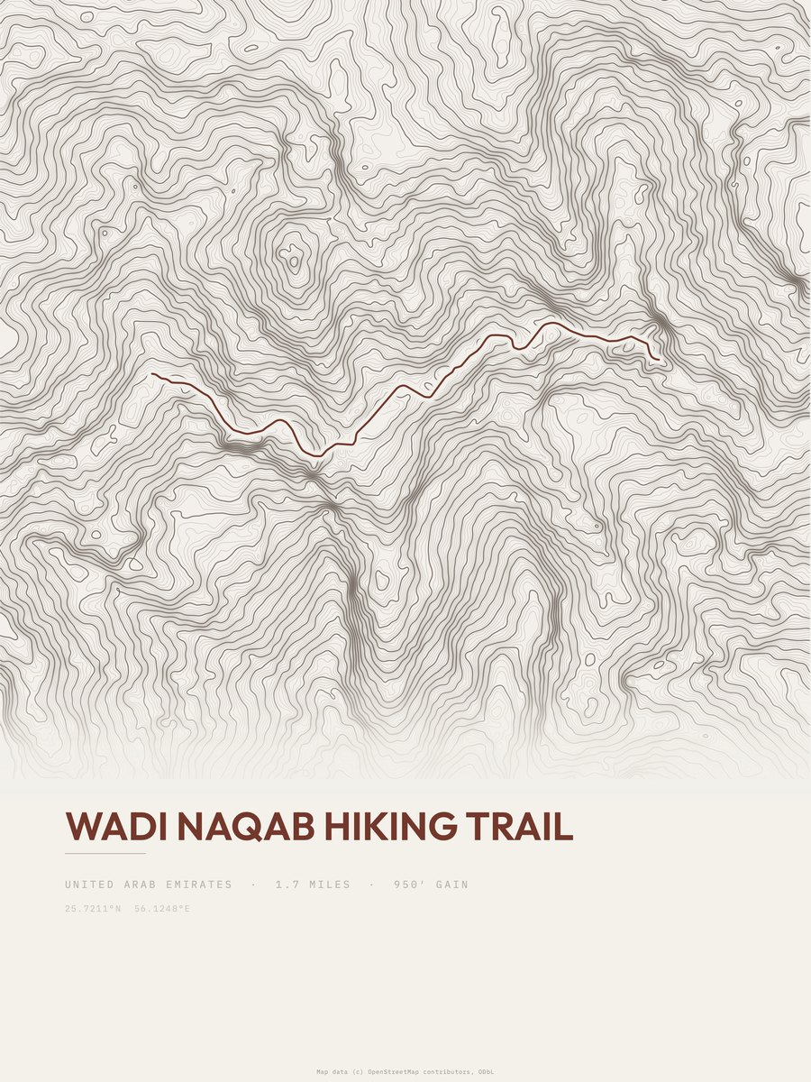 Wadi Naqab Hiking Trail Topographic print