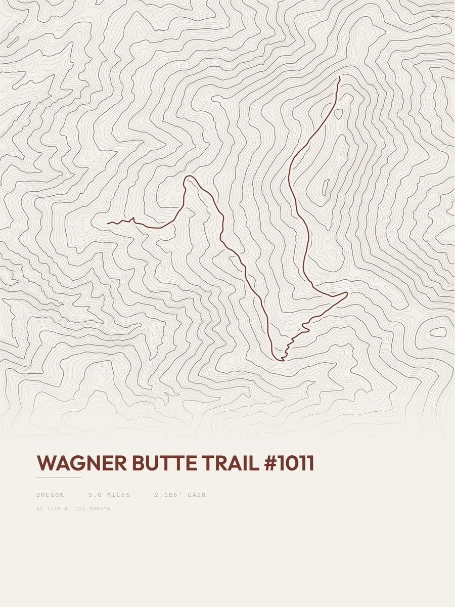 Wagner Butte Trail topographic trail print