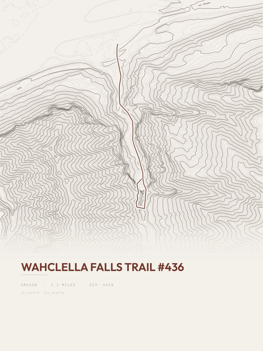 Wahclella Falls Trail topographic trail print